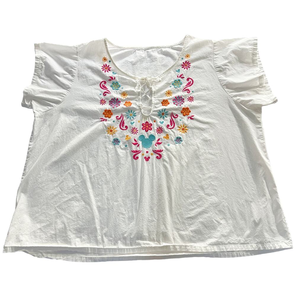 Disney Parks Epcot Mexico Pavilion Mickey Embroidered Floral Peasant Blouse 2XL